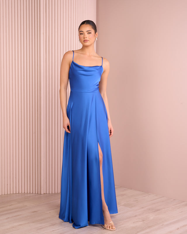 Quilo Cowl Neck Satin Gown