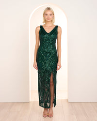 Saige V Neck Sequin Gown
