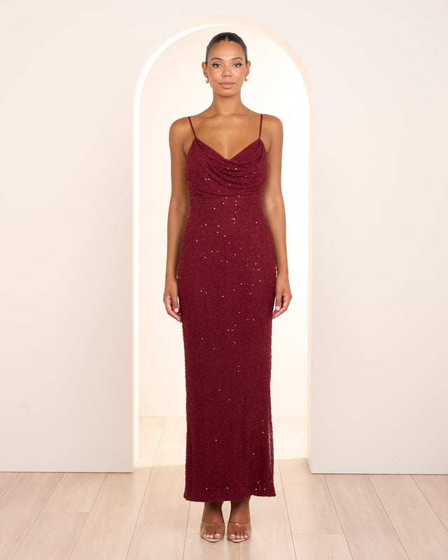 Aster Cowl Neck Beaded Gown
