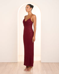 Aster Cowl Neck Beaded Gown