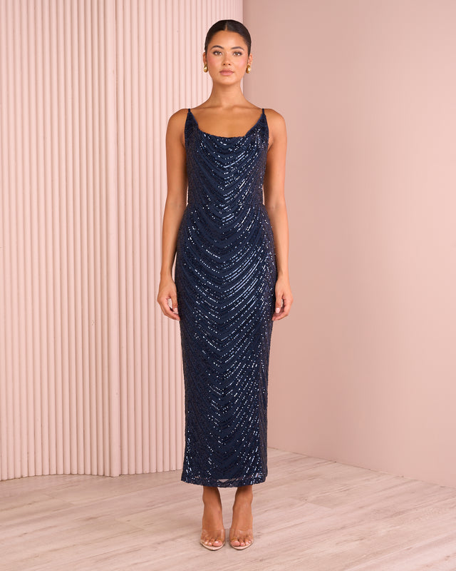 Unna Cowl Sequin Maxi Dress