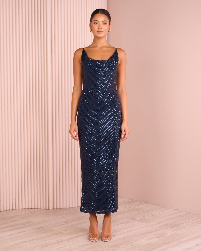 Unna Cowl Sequin Maxi Dress