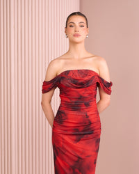 Aubree Ruched Mesh Midi Dress