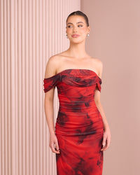 Aubree Ruched Mesh Midi Dress