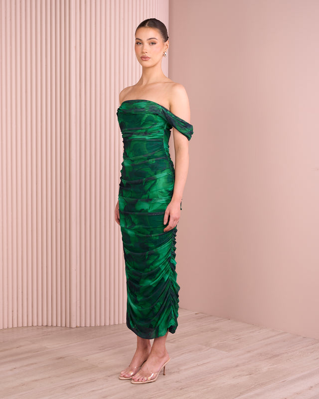Cherin Ruched Mesh Dress