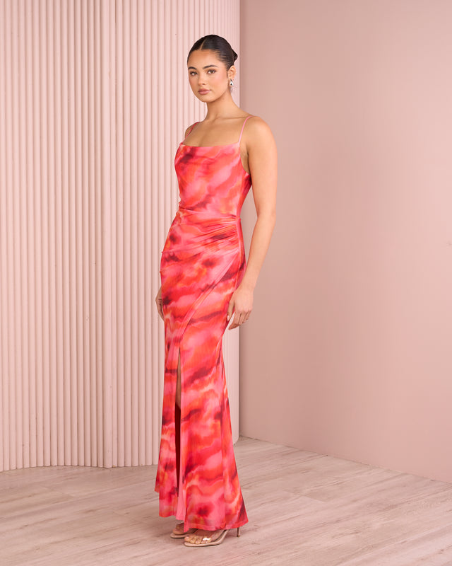 Dua Cowl Neck Mesh Maxi Dress