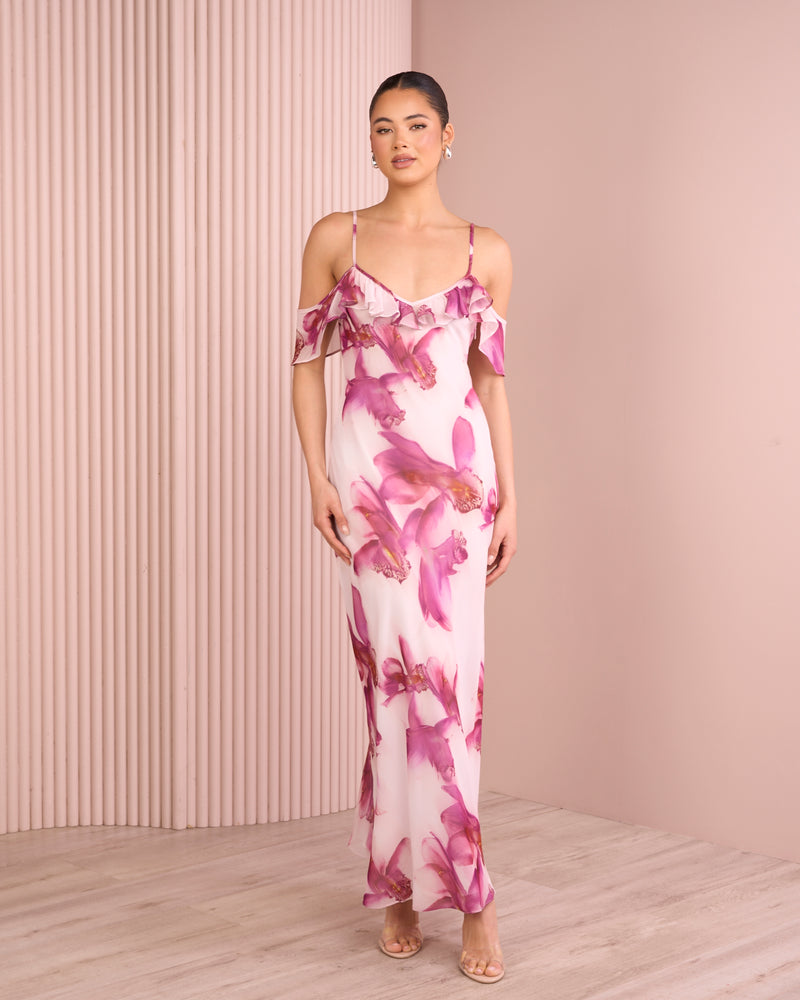 Aylin Ruffle Cowl Neck Dress