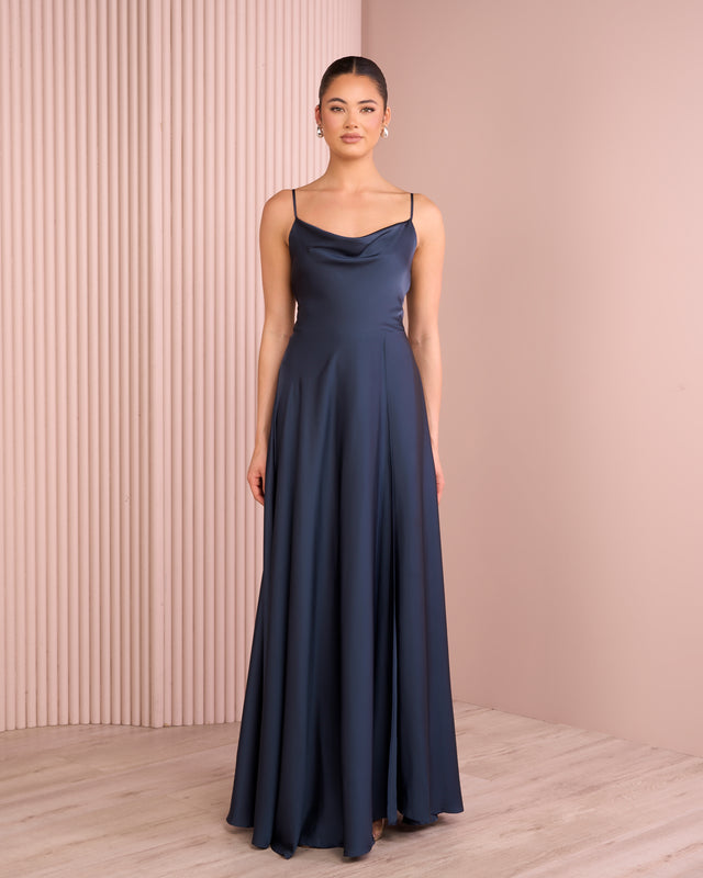 Quilo Cowl Neck Satin Gown