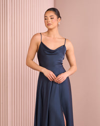 Quilo Cowl Neck Satin Gown