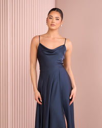 Quilo Cowl Neck Satin Gown