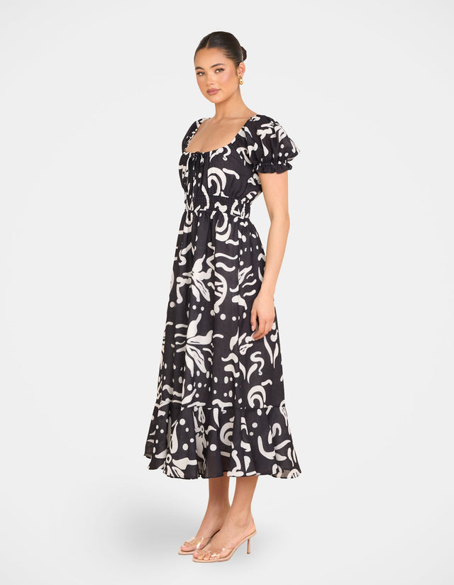 Yana Puff Sleeve Midi Dress