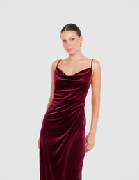 Lauren Cowl Velvet Maxi Dress