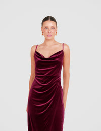 Lauren Cowl Velvet Maxi Dress