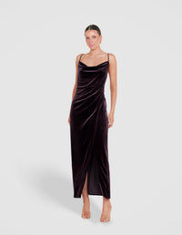Lauren Cowl Velvet Maxi Dress