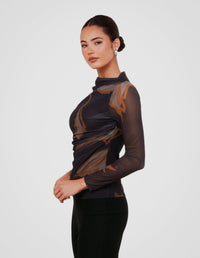 Mae Gathered Printed Mesh Top