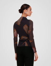 Mae Gathered Printed Mesh Top