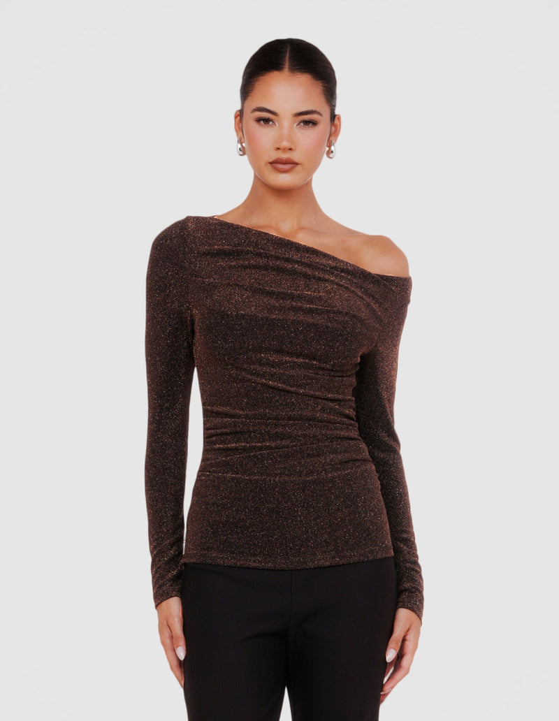 Vera Boat Neck Metallic Top