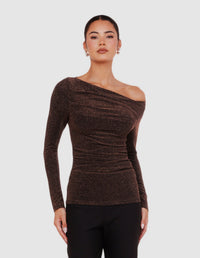 Vera Boat Neck Metallic Top