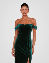 Olive Off Shoulder Velvet Gown
