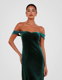 Olive Off Shoulder Velvet Gown