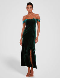 Olive Off Shoulder Velvet Gown