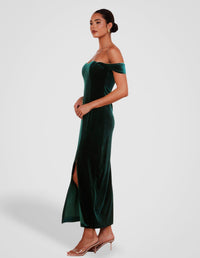 Olive Off Shoulder Velvet Gown