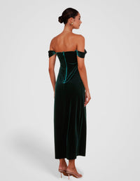 Olive Off Shoulder Velvet Gown