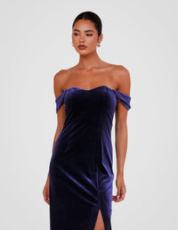 Olive Off Shoulder Velvet Gown
