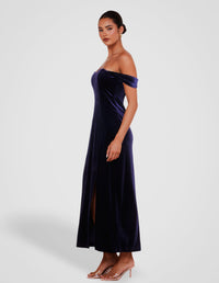 Olive Off Shoulder Velvet Gown