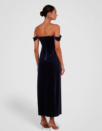 Olive Off Shoulder Velvet Gown