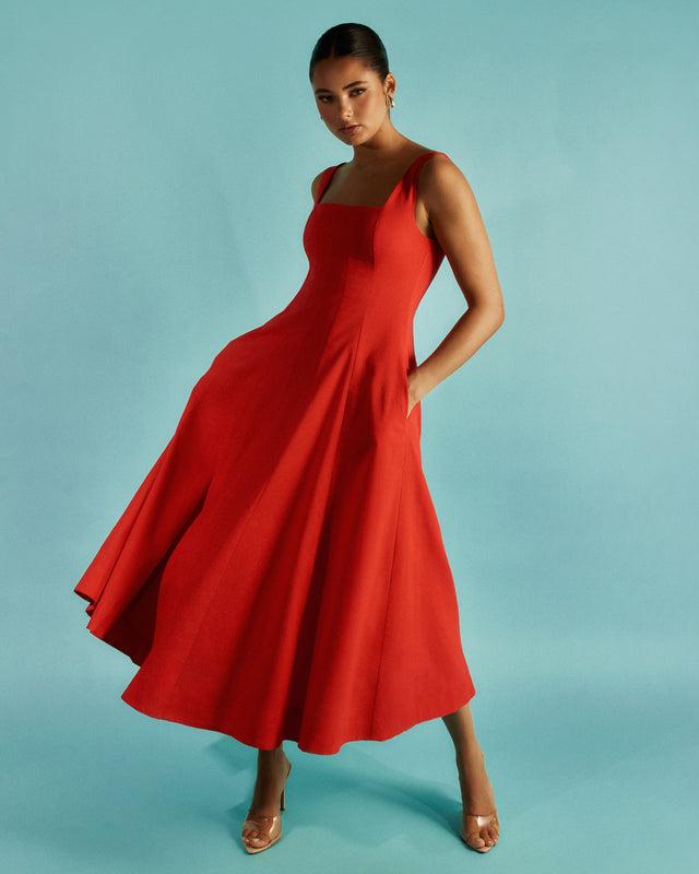 Raphera Square Neck Midi Dress