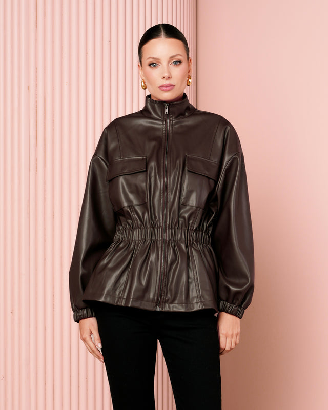 Jyn Cinch Waist Leather Jacket