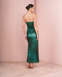 Lena Ruching Print Mesh Gown