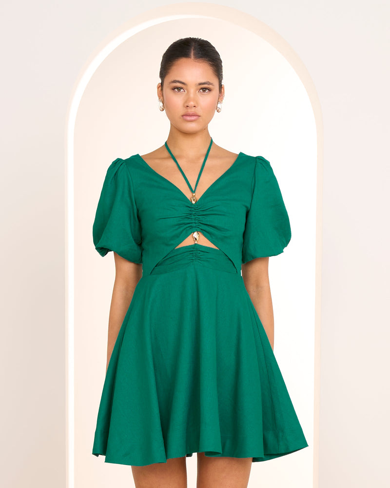 Olive V-neck Mini Dress
